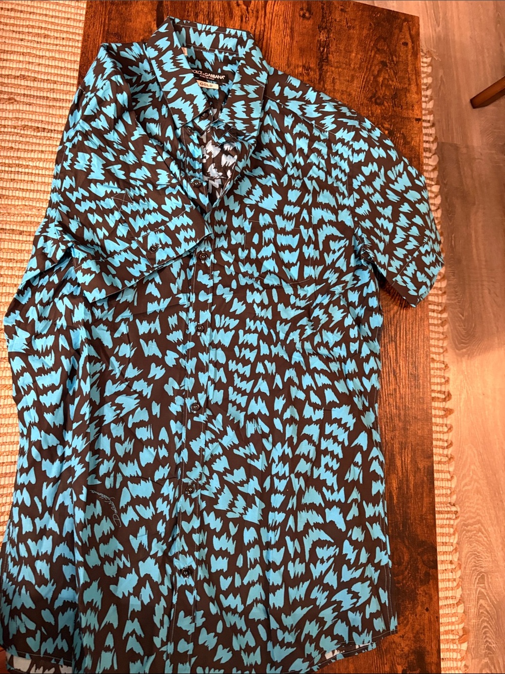 Dolce & Gabbana Black & Turquoise Abstract Short-Sleeve Button-Up Shirt